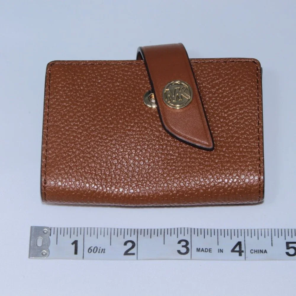 MICHAEL KORS Jet Set Travel Card Case Wallet MK Brow Pebble Leather NWT